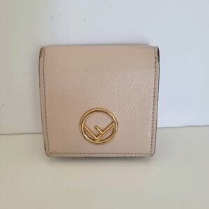 Fendi F Logo Mini Coin Holder Wallet Calf Leather Small Pink Powder Bifold